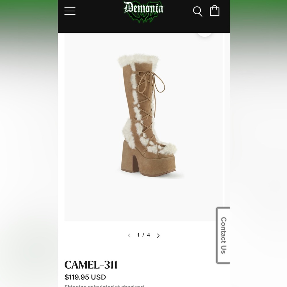 Demons Camel 311 boots, tan tall platform boots with faux suede and fur